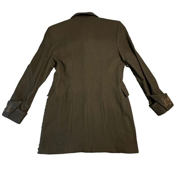 Script black long line wool blazer with copper embroidery detail - Picture 6 of 10